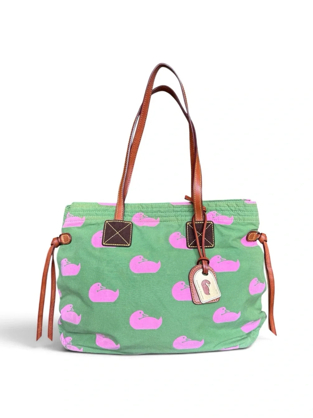Dooney & Bourke Vintage Y2K Wonder Duck Canvas Tote Green Pink Preppy